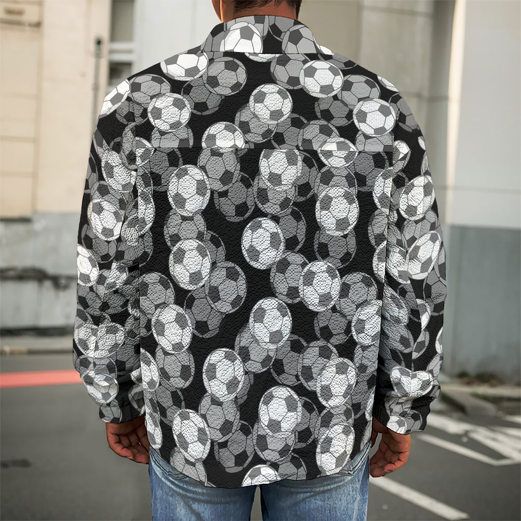 Black And White Soccer Ball Print Men's Shirt Jacket