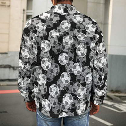 Black And White Soccer Ball Print Men's Shirt Jacket