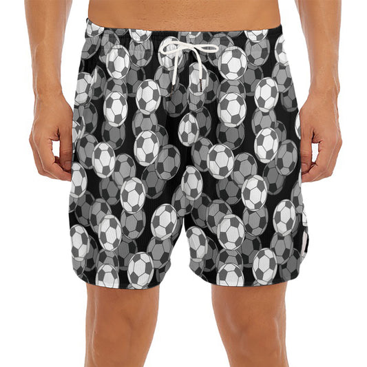 Black And White Soccer Ball Print Men's Split Running Shorts