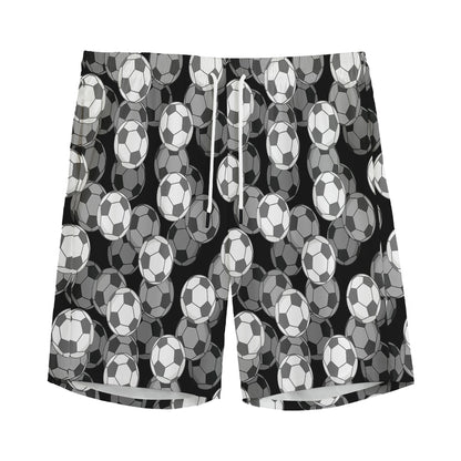 Black And White Soccer Ball Print Men's Sports Shorts