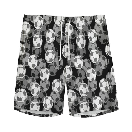 Black And White Soccer Ball Print Men's Sports Shorts