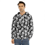 Black And White Soccer Ball Print Men's Velvet Pullover Hoodie