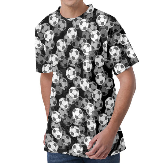 Black And White Soccer Ball Print Men's Velvet T-Shirt