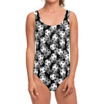 Black And White Soccer Ball Print One Piece Swimsuit