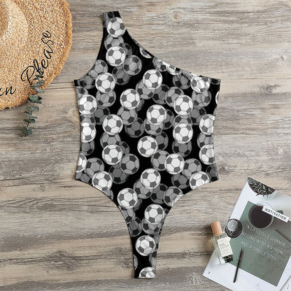 Black And White Soccer Ball Print One Shoulder Bodysuit