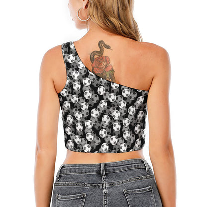 Black And White Soccer Ball Print One Shoulder Crop Top