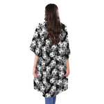 Black And White Soccer Ball Print Open Front Beach Cover Up