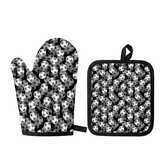 Black And White Soccer Ball Print Oven Mitt And Pot Holder Set