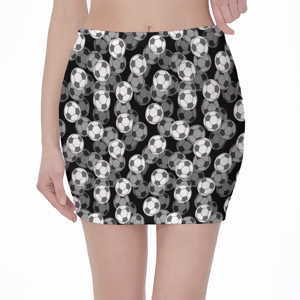 Black And White Soccer Ball Print Pencil Mini Skirt