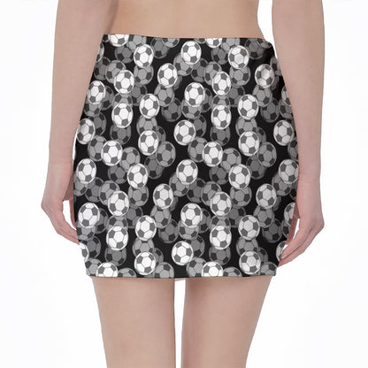 Black And White Soccer Ball Print Pencil Mini Skirt