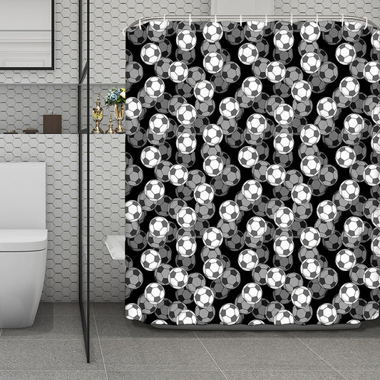Black And White Soccer Ball Print Polyester Shower Curtain