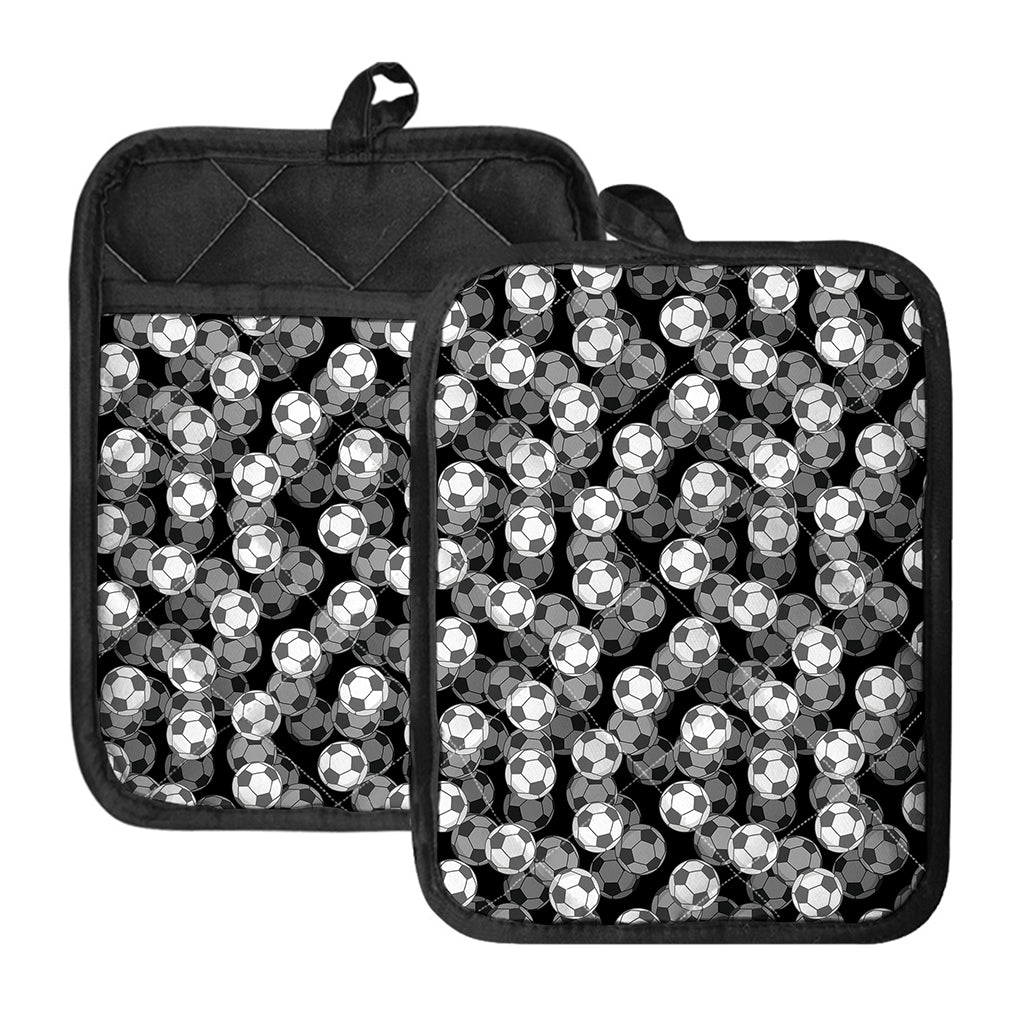 Black And White Soccer Ball Print Pot Holders With Pocket