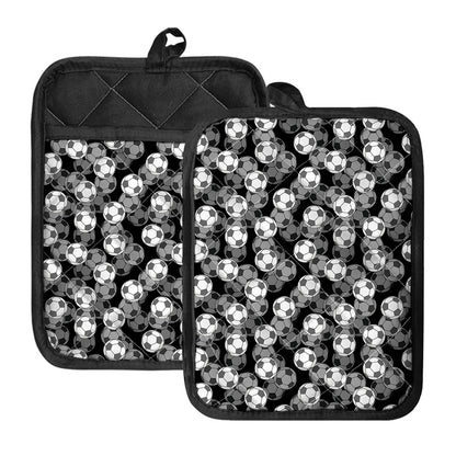 Black And White Soccer Ball Print Pot Holders With Pocket