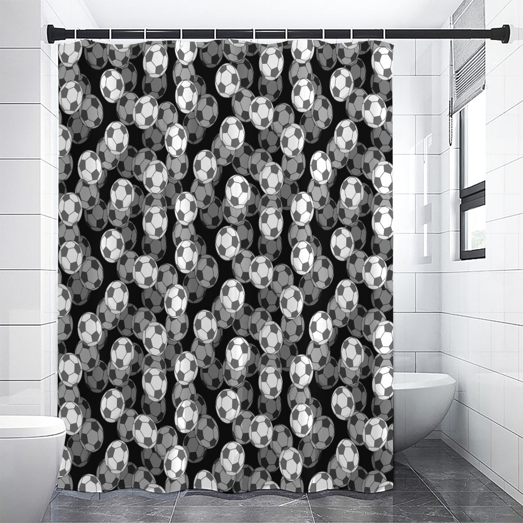 Black And White Soccer Ball Print Premium Shower Curtain
