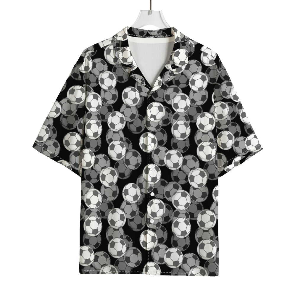 Black And White Soccer Ball Print Rayon Hawaiian Shirt