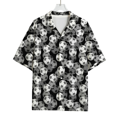 Black And White Soccer Ball Print Rayon Hawaiian Shirt