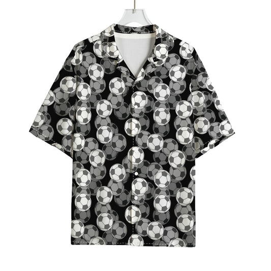 Black And White Soccer Ball Print Rayon Hawaiian Shirt