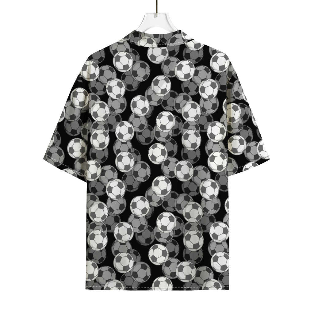 Black And White Soccer Ball Print Rayon Hawaiian Shirt