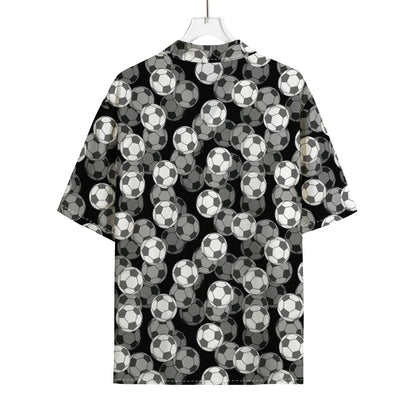 Black And White Soccer Ball Print Rayon Hawaiian Shirt