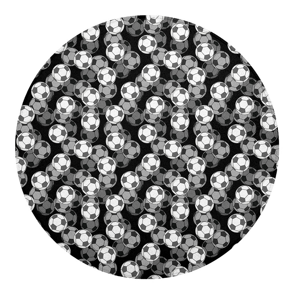 Black And White Soccer Ball Print Round Blanket