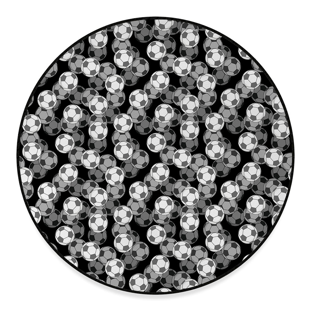 Black And White Soccer Ball Print Round Floor Mat