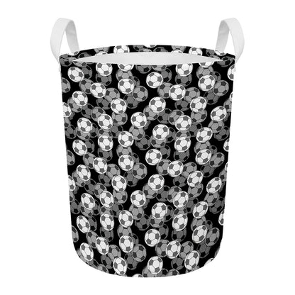 Black And White Soccer Ball Print Round Laundry Basket