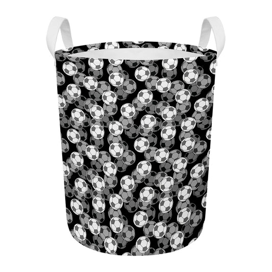 Black And White Soccer Ball Print Round Laundry Basket