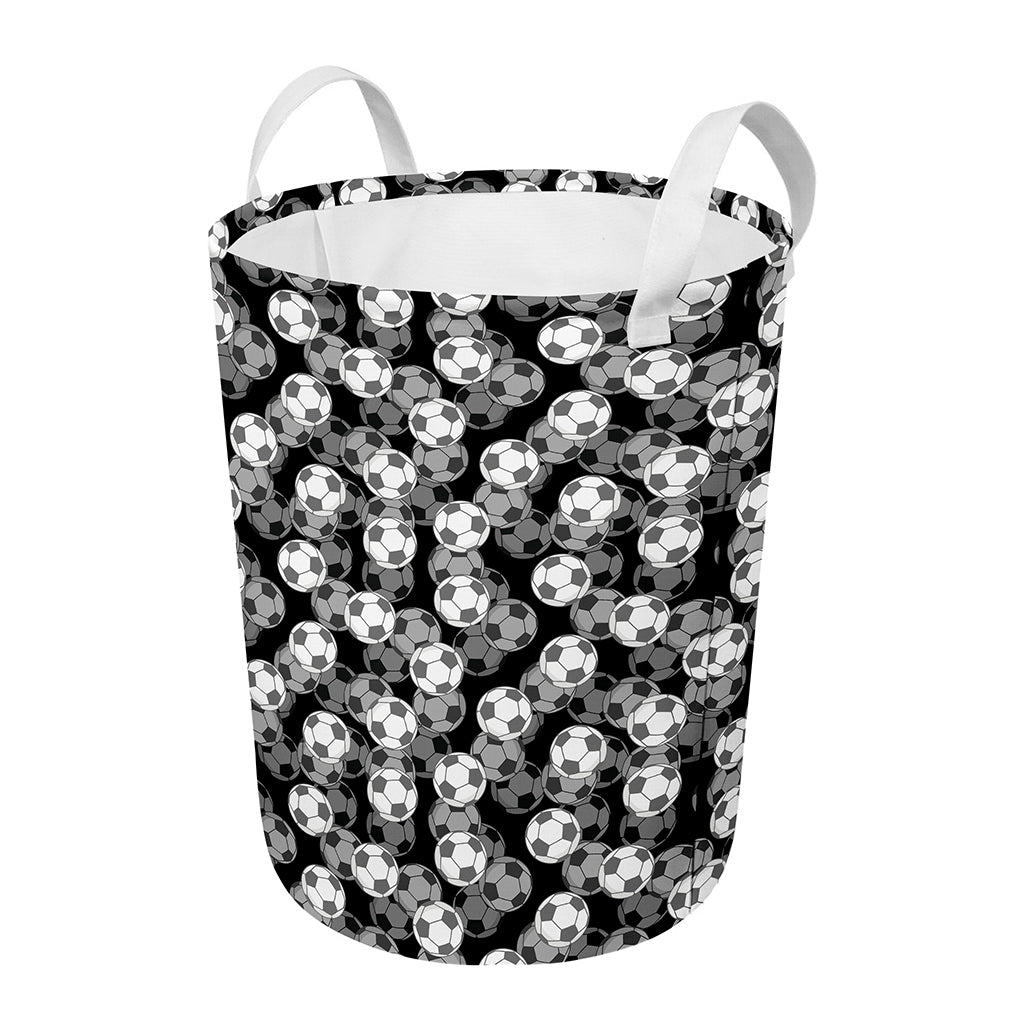 Black And White Soccer Ball Print Round Laundry Basket
