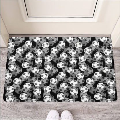 Black And White Soccer Ball Print Rubber Doormat