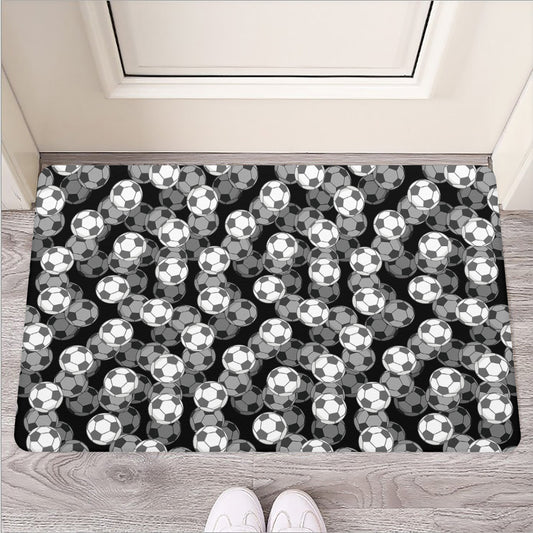 Black And White Soccer Ball Print Rubber Doormat