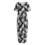 Black And White Soccer Ball Print Short Sleeve Long Nightdress