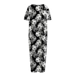Black And White Soccer Ball Print Short Sleeve Long Nightdress
