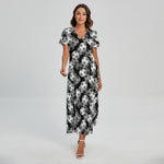 Black And White Soccer Ball Print Short Sleeve Maxi Dress