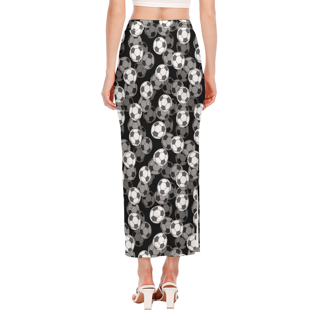 Black And White Soccer Ball Print Side Slit Maxi Skirt