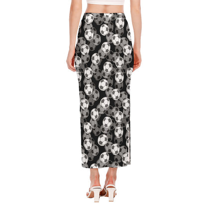 Black And White Soccer Ball Print Side Slit Maxi Skirt