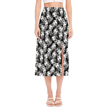 Black And White Soccer Ball Print Side Slit Midi Skirt