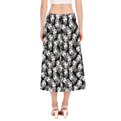 Black And White Soccer Ball Print Side Slit Midi Skirt