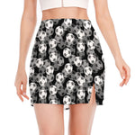Black And White Soccer Ball Print Side Slit Mini Skirt