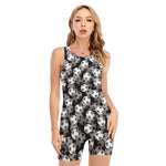 Black And White Soccer Ball Print Sleeveless One Piece Swimsuit