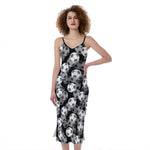 Black And White Soccer Ball Print Slim Fit Midi Cami Dress