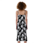 Black And White Soccer Ball Print Slim Fit Midi Cami Dress
