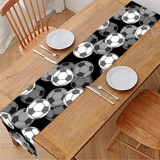Black And White Soccer Ball Print Table Runner
