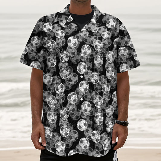 Black And White Soccer Ball Print Textured Short Sleeve Shirt