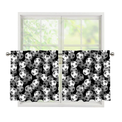 Black And White Soccer Ball Print Tier Curtains