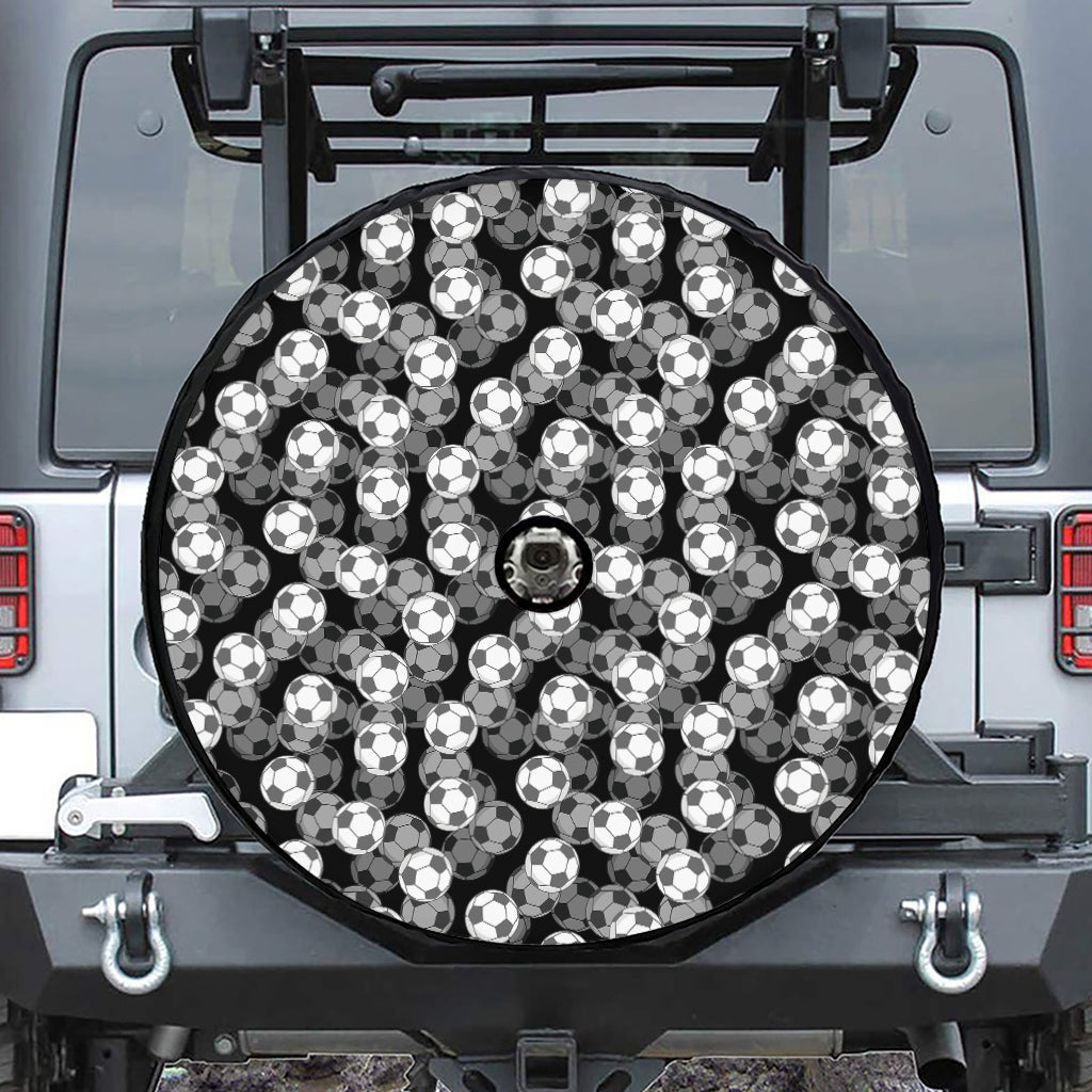 Black And White Soccer Ball Print Tire Cover With Camera Hole