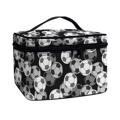 Black And White Soccer Ball Print Travel Makeup Bag