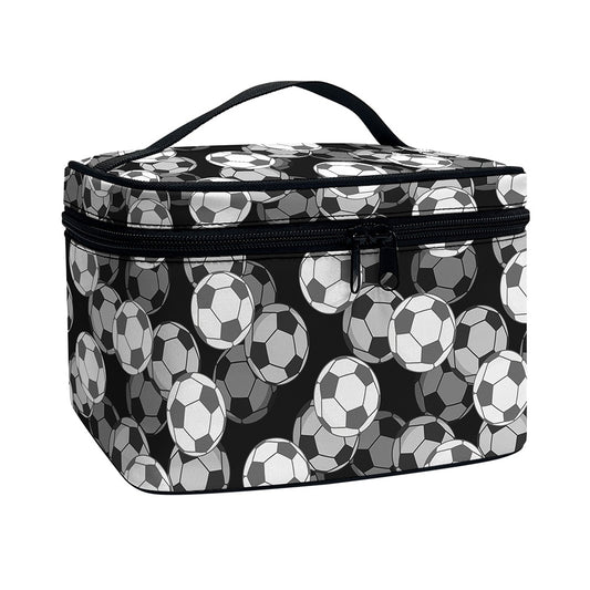 Black And White Soccer Ball Print Travel Makeup Bag