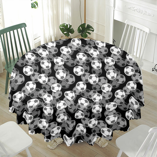 Black And White Soccer Ball Print Waterproof Round Tablecloth