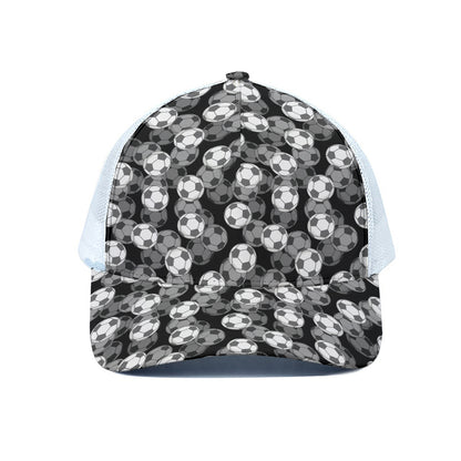 Black And White Soccer Ball Print White Mesh Trucker Cap