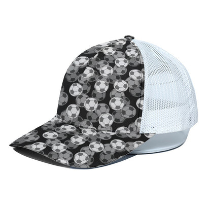Black And White Soccer Ball Print White Mesh Trucker Cap